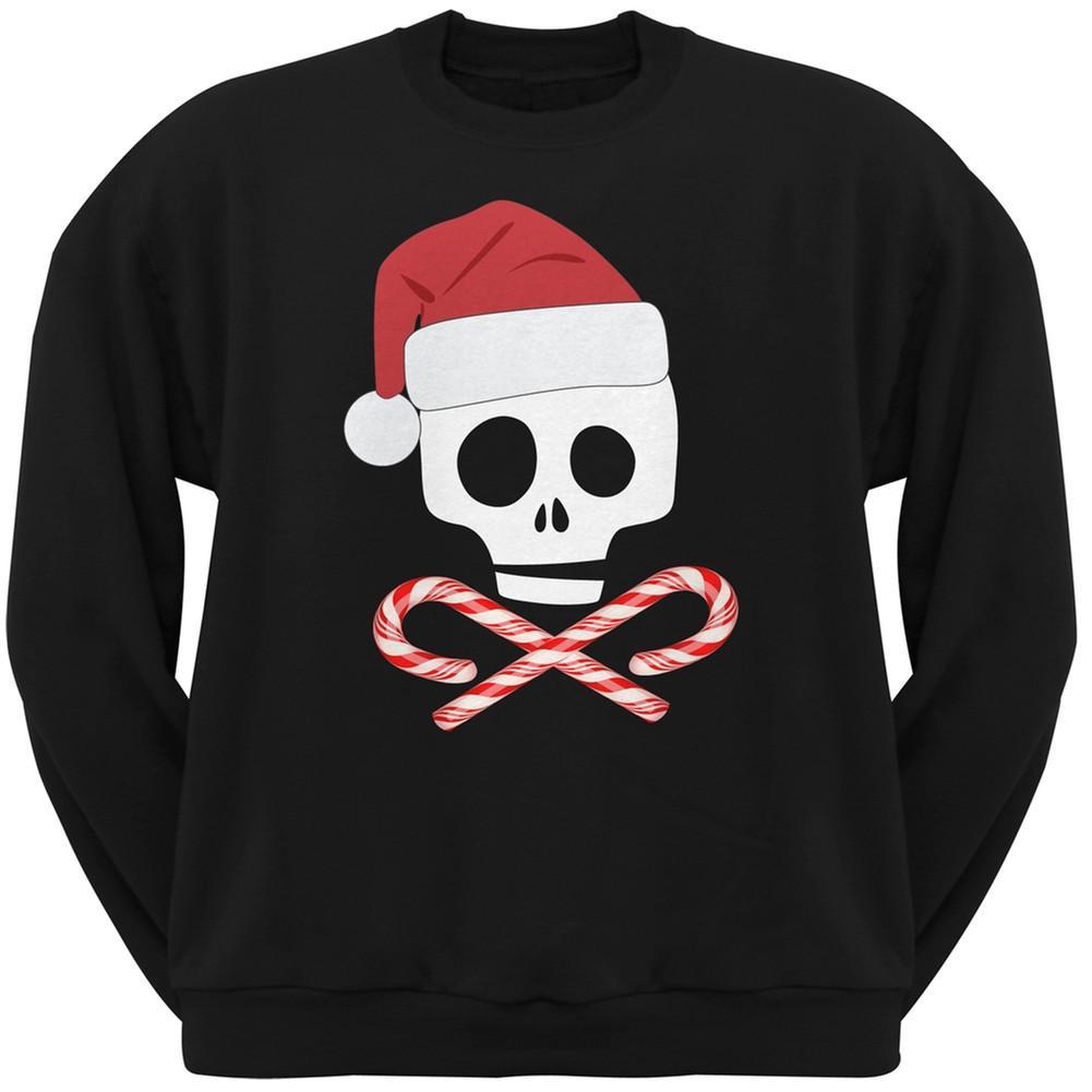 Skull And Cross Candy Canes Santa Black Crew Neck Sweatshirt