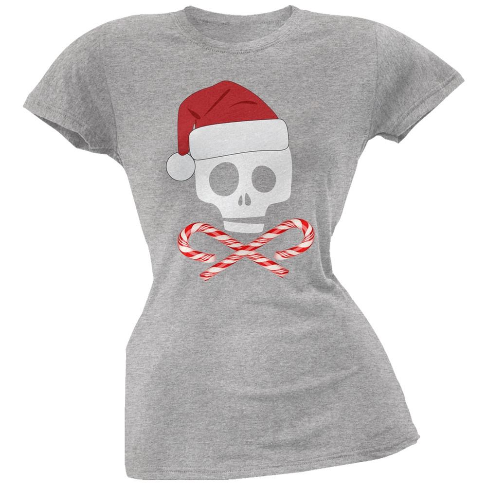 Skull And Cross Candy Canes Santa Black Soft Juniors T-Shirt