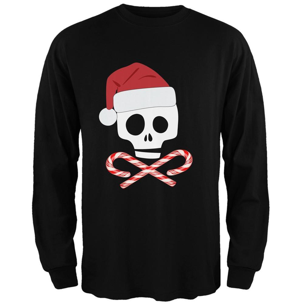 Skull And Cross Candy Canes Santa Black Adult Long Sleeve T-Shirt