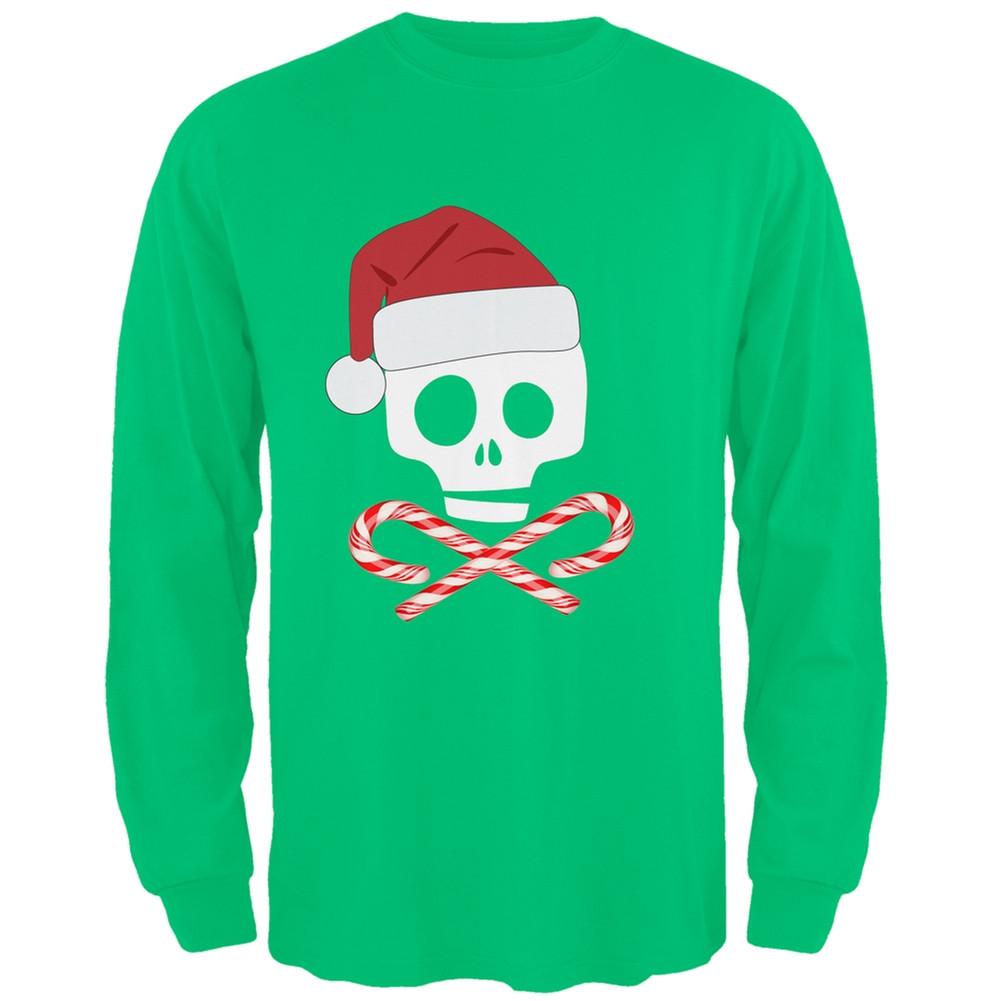 Skull And Cross Candy Canes Santa Black Adult Long Sleeve T-Shirt