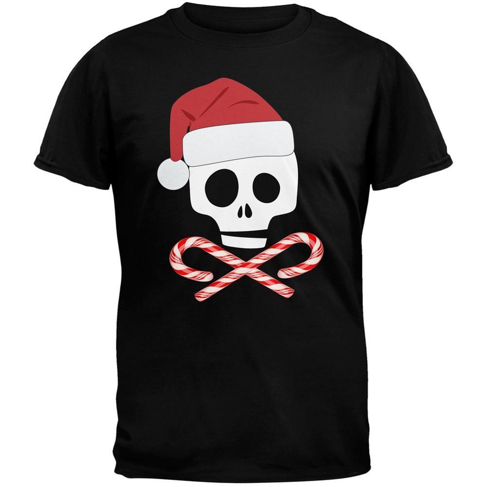 Skull And Cross Candy Canes Santa Black Adult T-Shirt