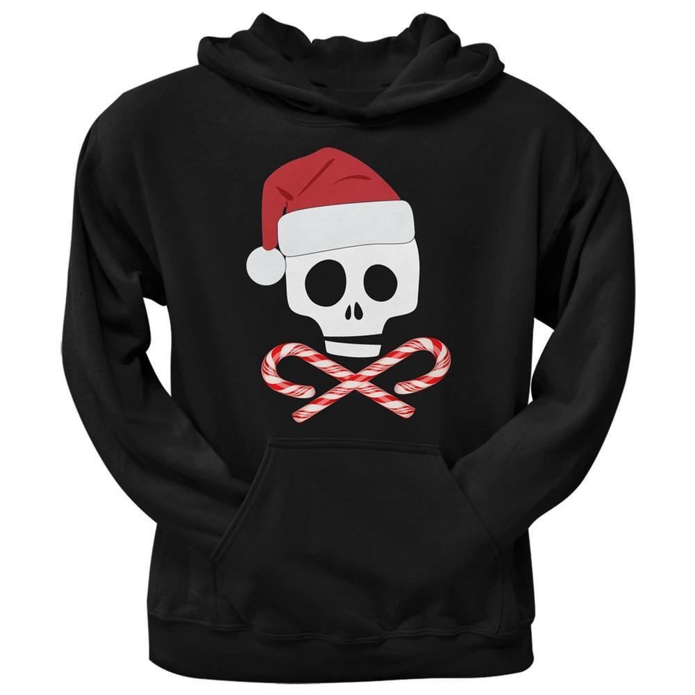 Skull And Cross Candy Canes Santa Black Adult Pullover Hoodie