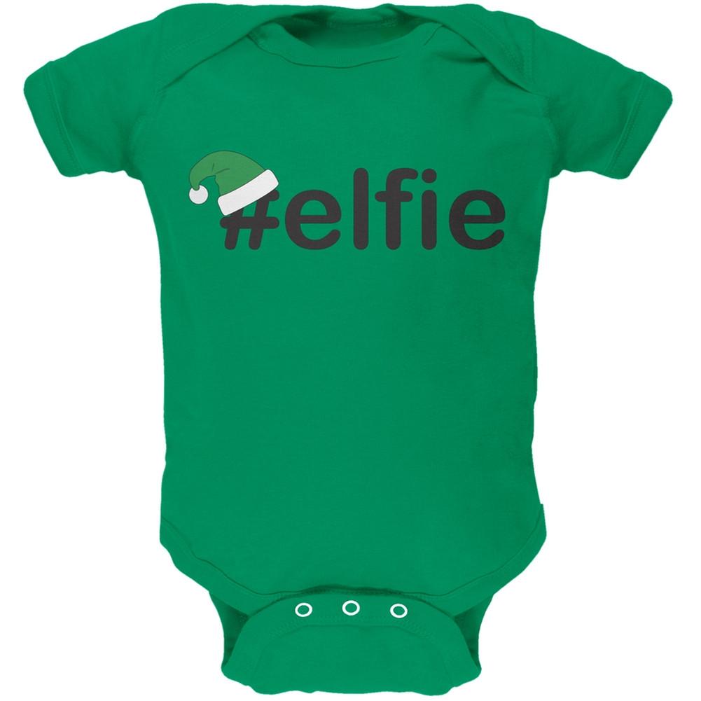 #Elfie Christmas Hashtag Green Soft Baby One Piece