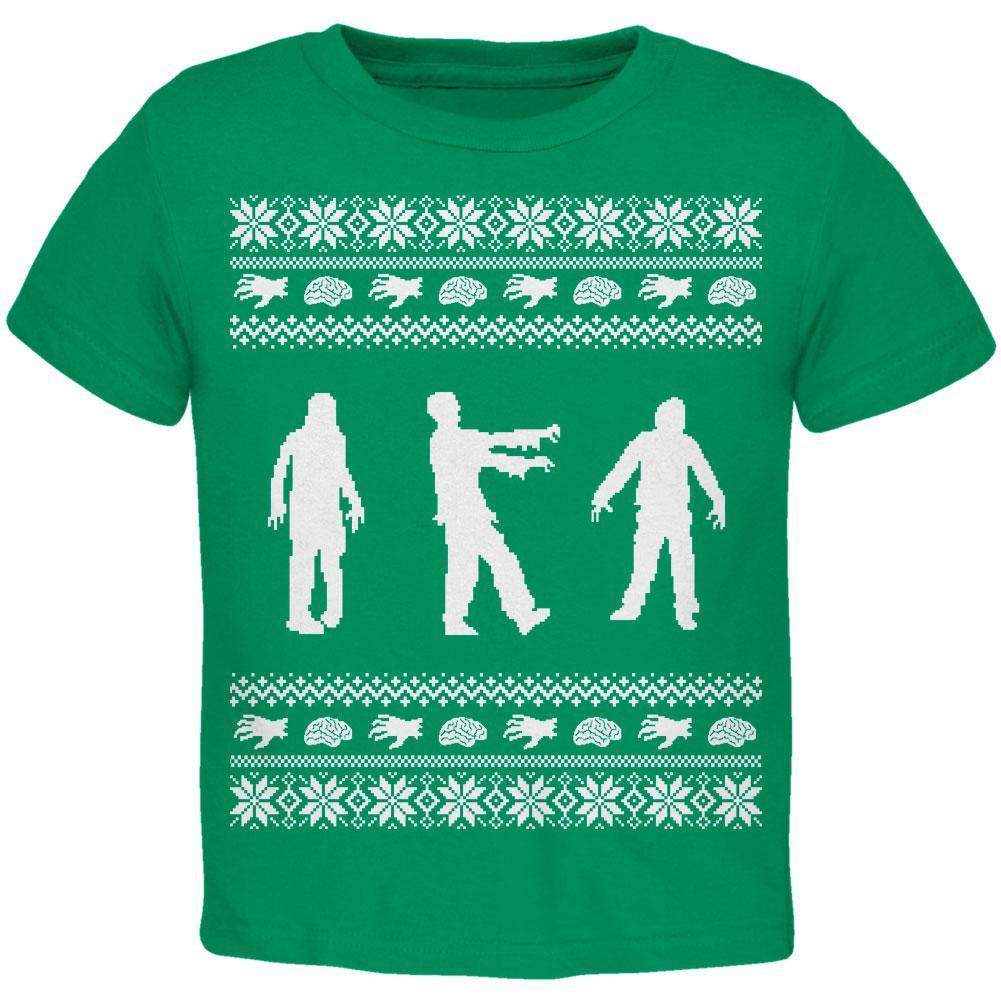 Zombie Ugly Christmas Sweater Green & White Toddler T-Shirt