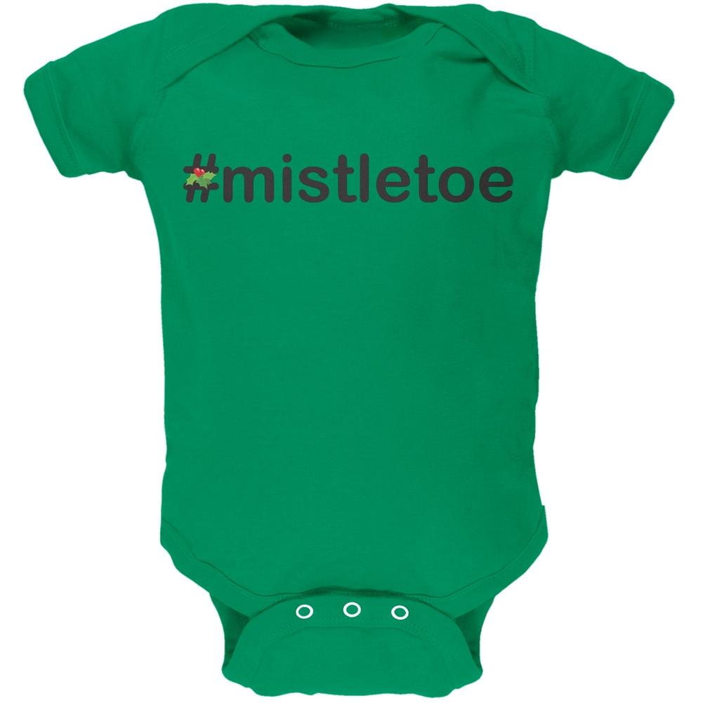 #Mistletoe Christmas Hashtag Green Soft Baby One Piece
