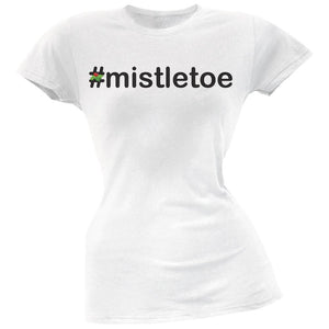 #Mistletoe Christmas Hashtag Green Soft Juniors T-Shirt