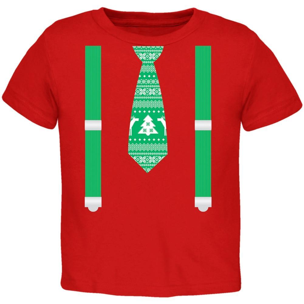 Ugly Christmas Sweater Tie With Suspenders Lime Toddler T-Shirt