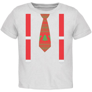 Ugly Christmas Sweater Tie With Suspenders Lime Toddler T-Shirt