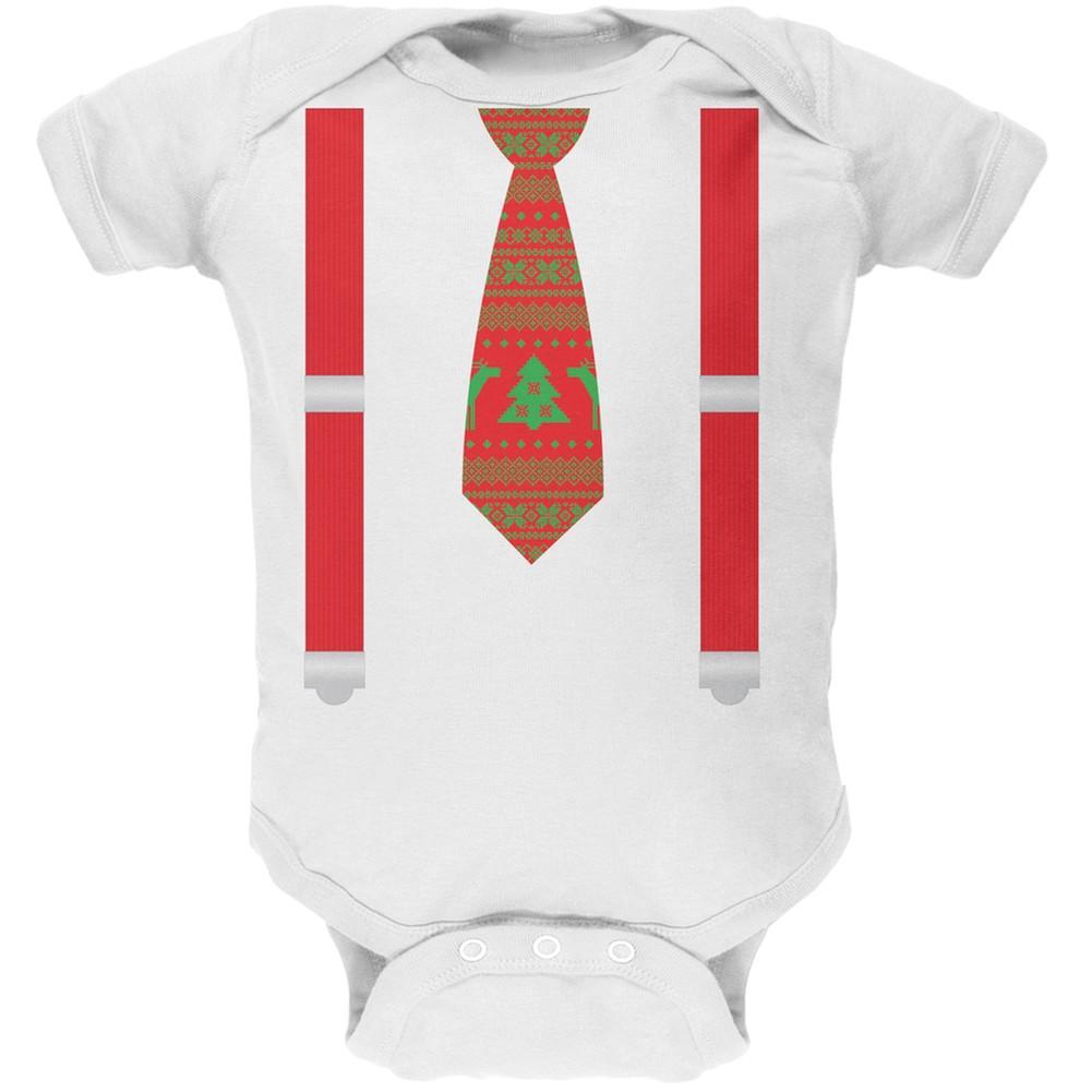Ugly Christmas Sweater Tie With Suspenders Green Baby One Piece