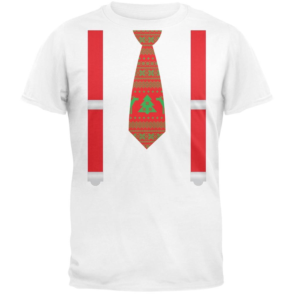 Ugly Christmas Sweater Tie With Suspenders Green Adult T-Shirt