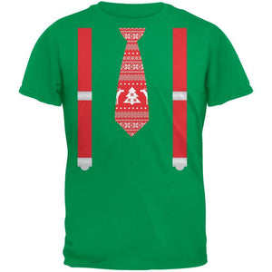 Ugly Christmas Sweater Tie With Suspenders Green Youth T-Shirt