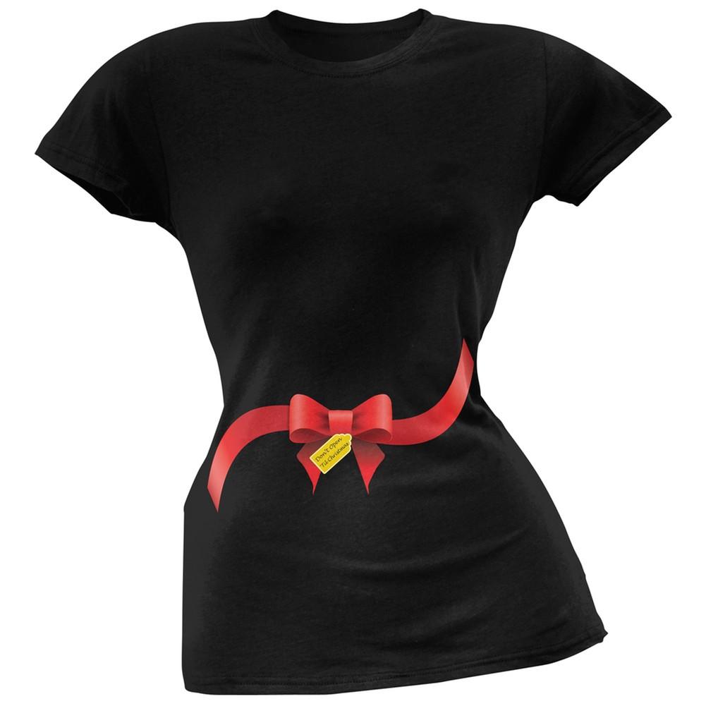 Dont Open 'Til Christmas Bow Black Soft Juniors T-Shirt
