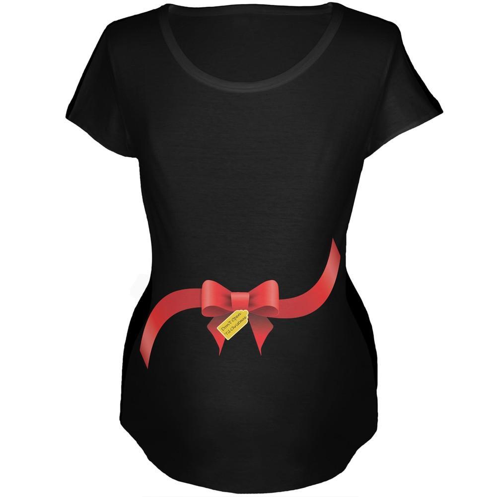 Dont Open 'Til Christmas Bow Black Maternity T-Shirt