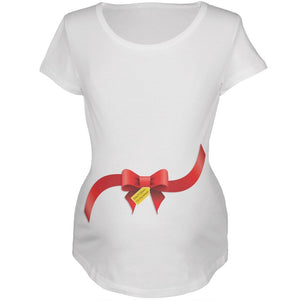 Dont Open 'Til Christmas Bow Black Maternity T-Shirt