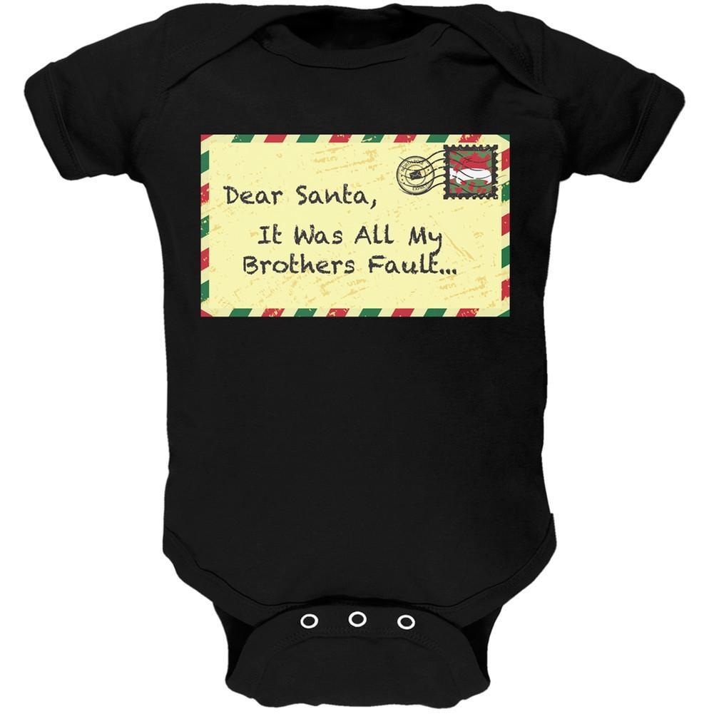 Dear Santa It Was All My Brothers Fault Black Baby One Piece