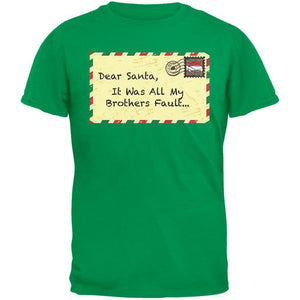 Dear Santa It Was All My Brothers Fault Black Youth T-Shirt