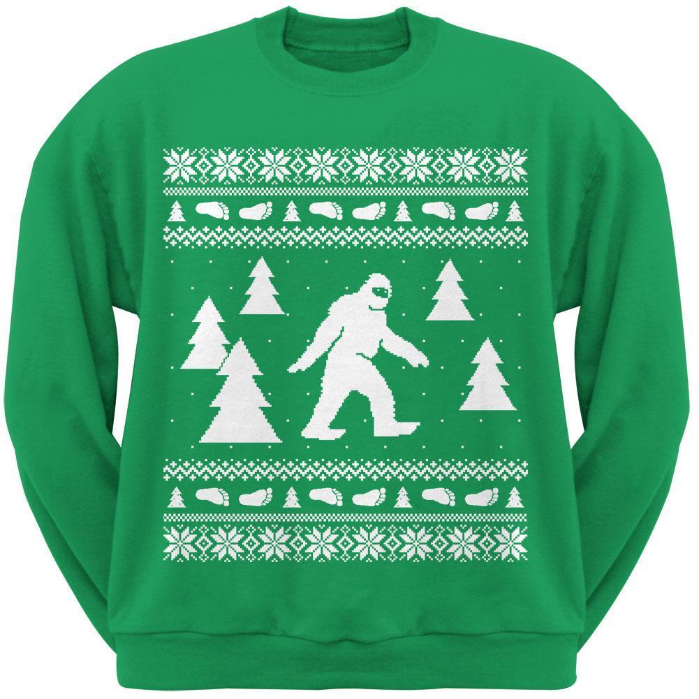 Sasquatch Ugly Christmas Sweater Dark Green Crew Neck Sweatshirt
