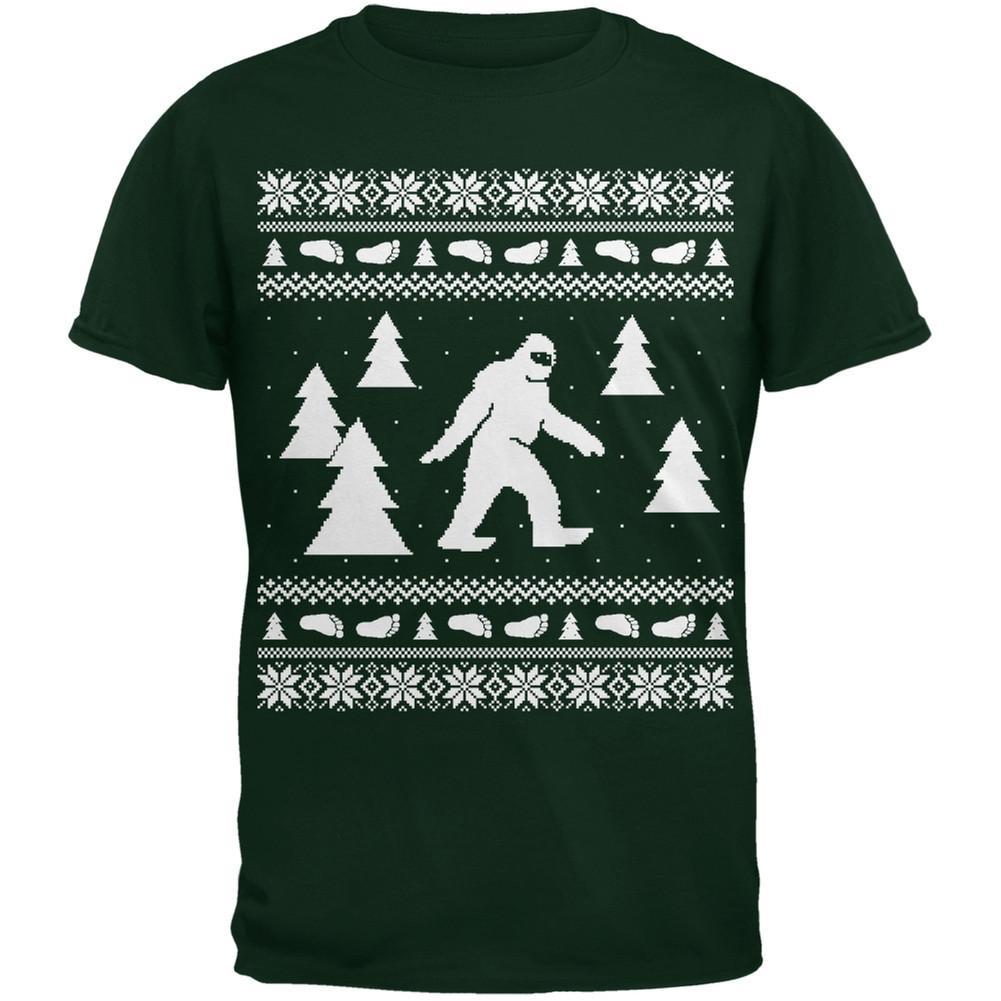 Sasquatch Ugly Christmas Sweater Green Adult T-Shirt