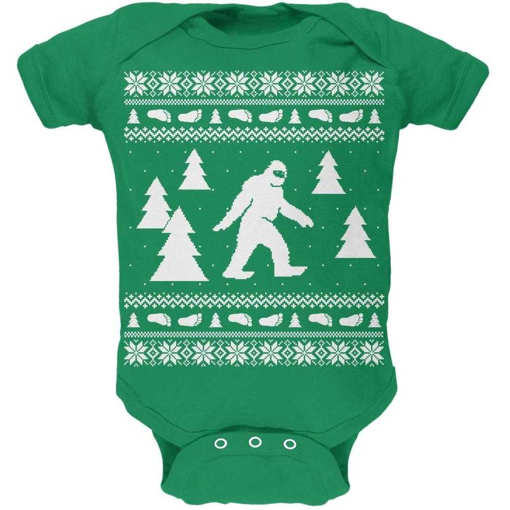 Sasquatch Ugly Christmas Sweater Green Soft Baby One Piece