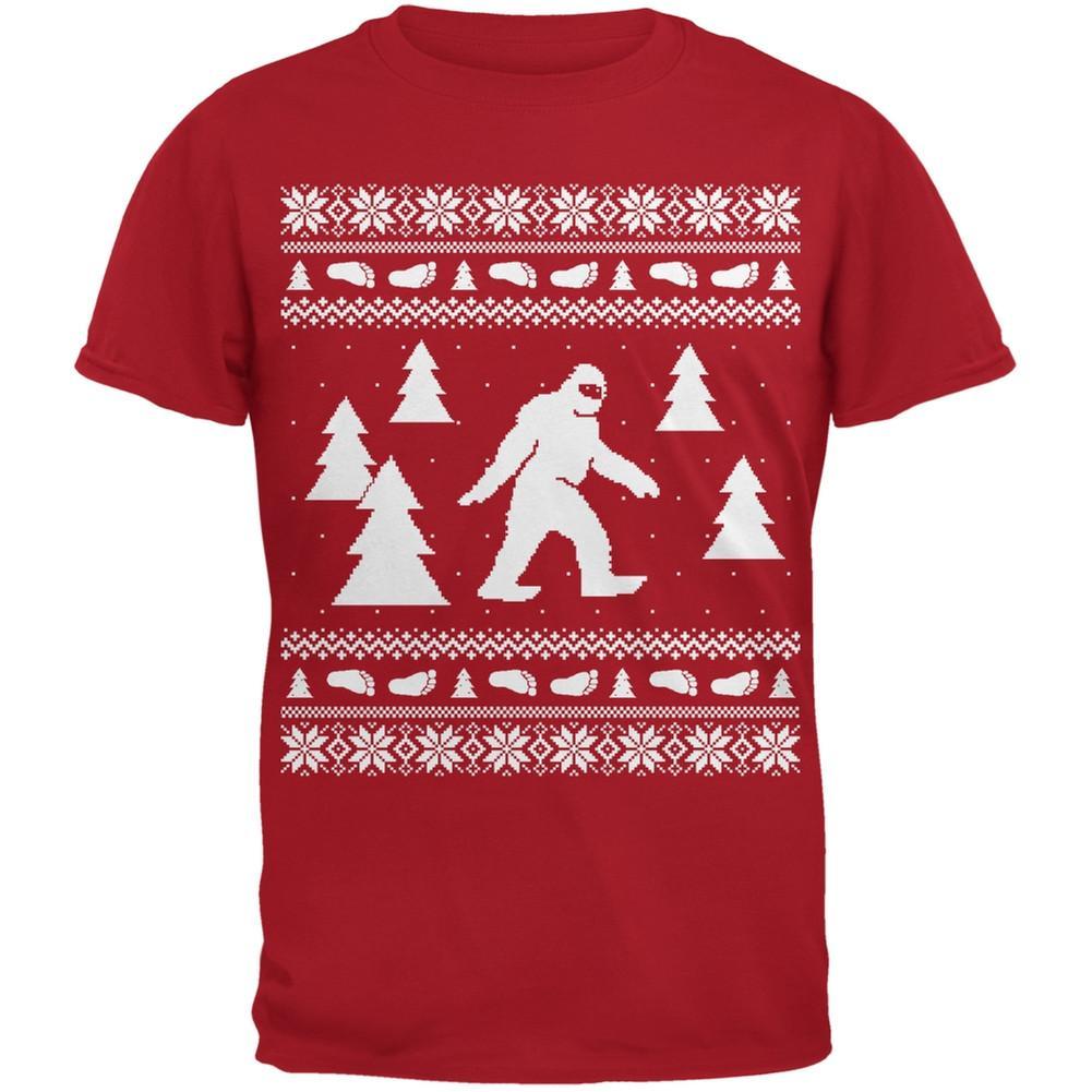 Sasquatch Ugly Christmas Sweater Red Adult T-Shirt