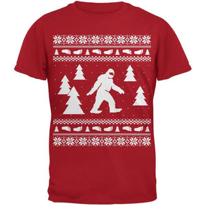 Sasquatch Ugly Christmas Sweater Red Adult T-Shirt