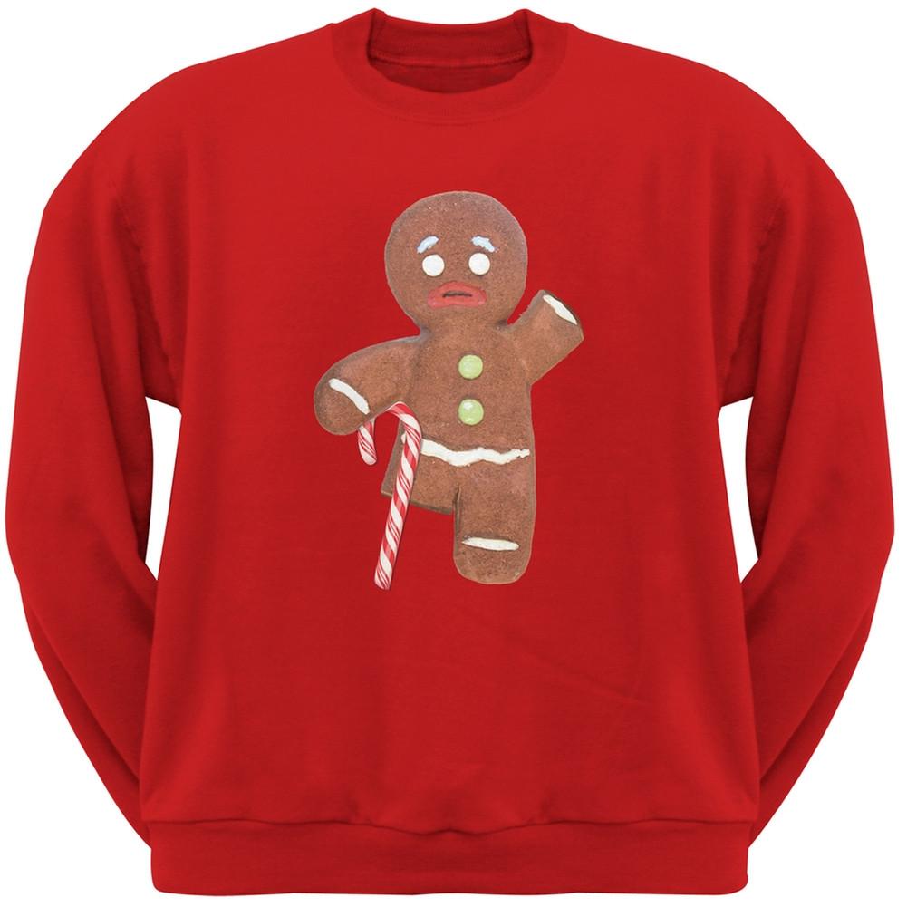 Ginger Bread Man With Candy Cane Crutch Black Crew Neck Sweatshirt