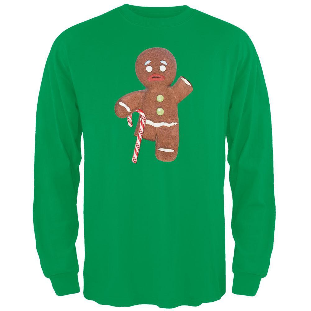 Ginger Bread Man With Candy Cane Crutch Black Adult Long Sleeve T-Shirt