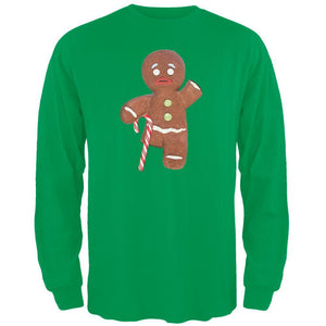 Ginger Bread Man With Candy Cane Crutch Black Adult Long Sleeve T-Shirt