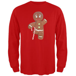 Ginger Bread Man With Candy Cane Crutch Black Adult Long Sleeve T-Shirt