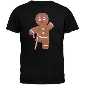 Ginger Bread Man With Candy Cane Crutch Black Adult T-Shirt