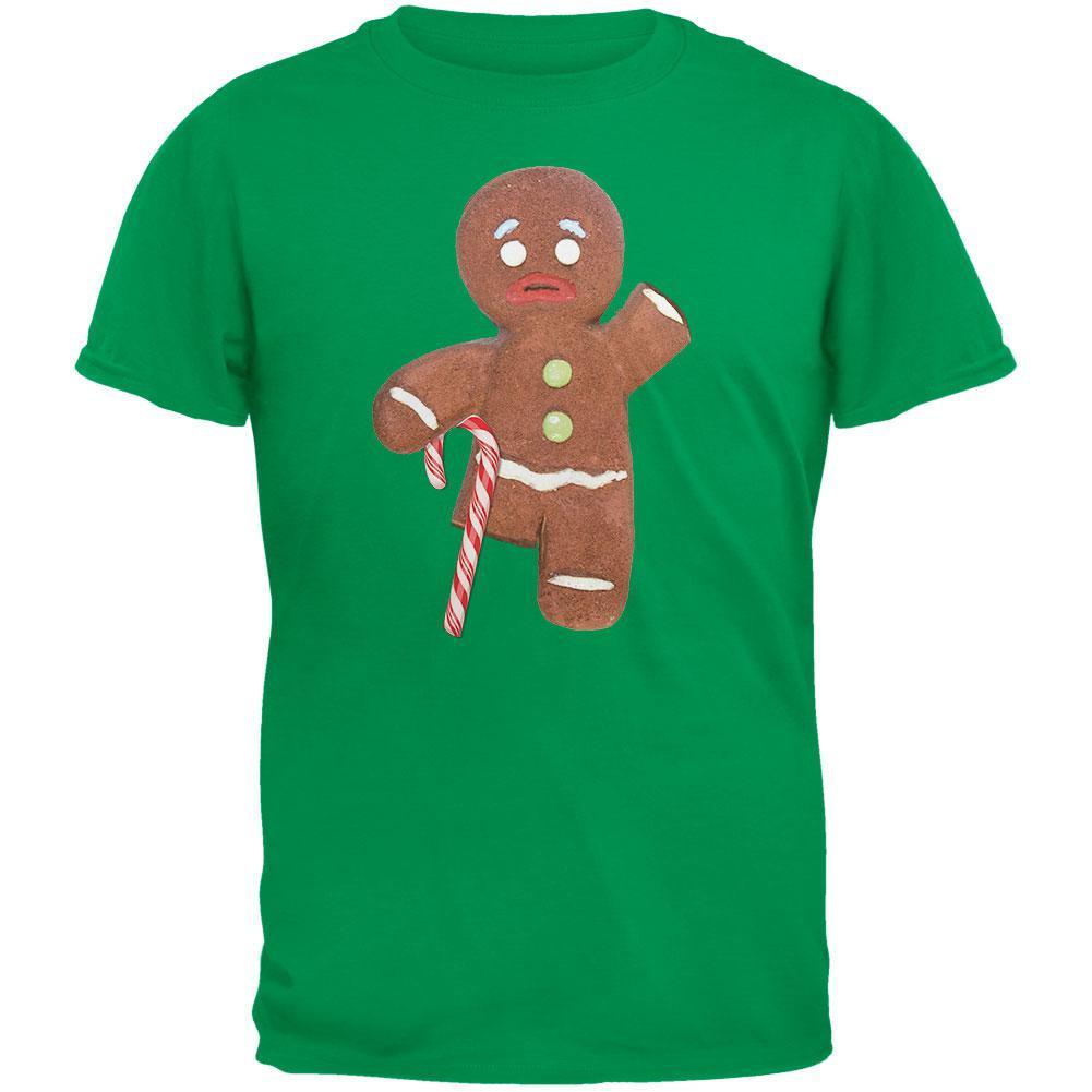 Ginger Bread Man With Candy Cane Crutch Black Adult T-Shirt