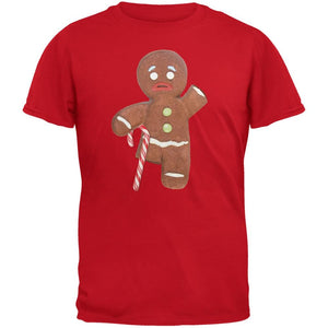 Ginger Bread Man With Candy Cane Crutch Red Adult T-Shirt