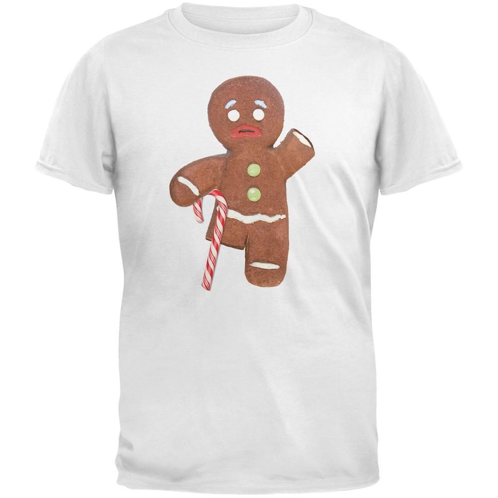 Ginger Bread Man With Candy Cane Crutch Black Adult T-Shirt