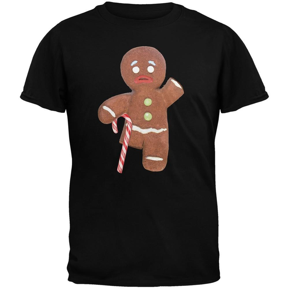 Ginger Bread Man With Candy Cane Crutch Black Youth T-Shirt