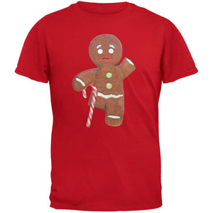 Ginger Bread Man With Candy Cane Crutch Black Youth T-Shirt