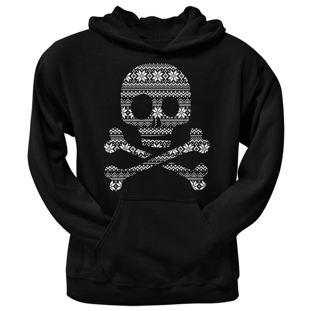 Skull & Crossbones Silhouette Ugly Christmas Sweater Black Adult Pullover Hoodie