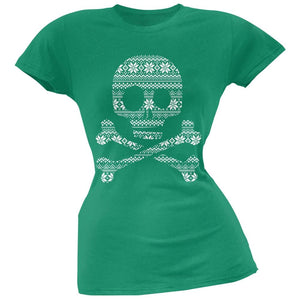 Skull & Crossbones Silhouette Ugly Christmas Sweater Black Soft Juniors T-Shirt