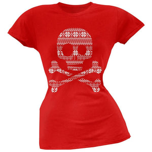 Skull & Crossbones Silhouette Ugly Christmas Sweater Black Soft Juniors T-Shirt