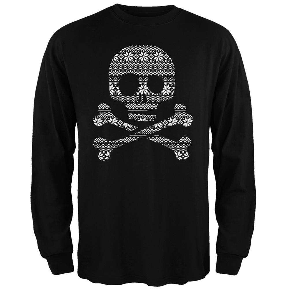 Skull & Crossbones Silhouette Ugly Christmas Sweater Black Adult Long Sleeve T-Shirt