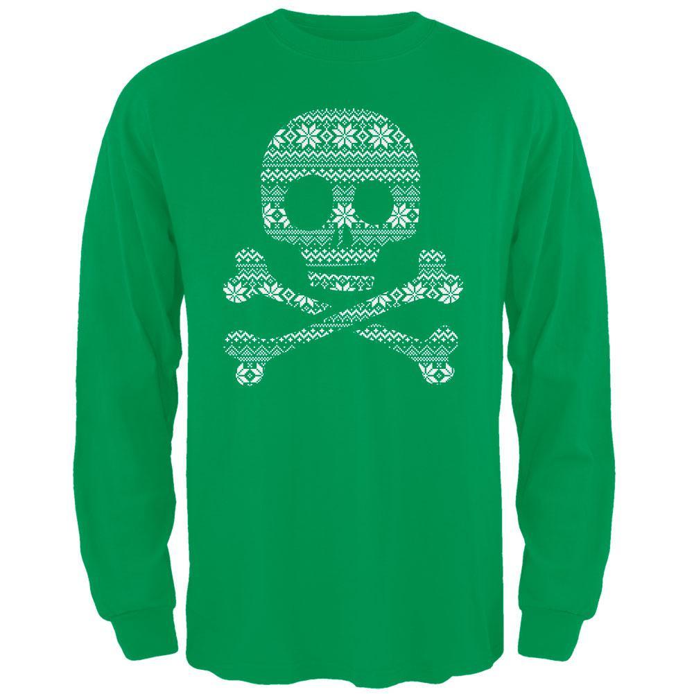 Skull & Crossbones Silhouette Ugly Christmas Sweater Black Adult Long Sleeve T-Shirt