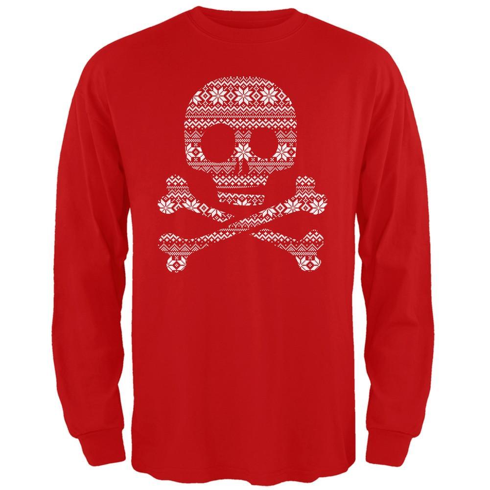 Skull & Crossbones Silhouette Ugly Christmas Sweater Black Adult Long Sleeve T-Shirt