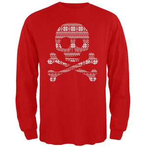 Skull & Crossbones Silhouette Ugly Christmas Sweater Black Adult Long Sleeve T-Shirt