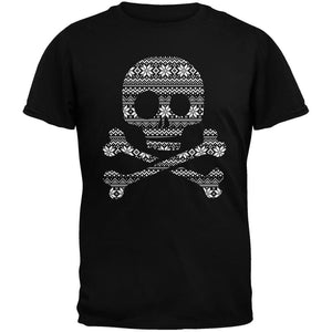 Skull & Crossbones Silhouette Ugly Christmas Sweater Black Adult T-Shirt