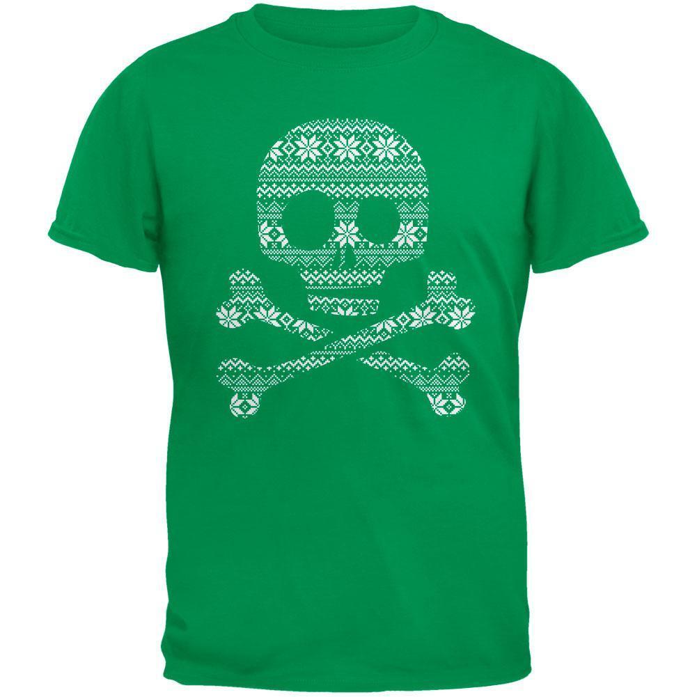 Skull & Crossbones Silhouette Ugly Christmas Sweater Black Adult T-Shirt