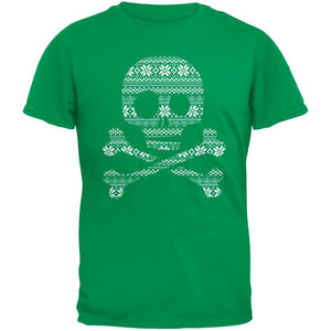 Skull & Crossbones Silhouette Ugly Christmas Sweater Black Adult T-Shirt