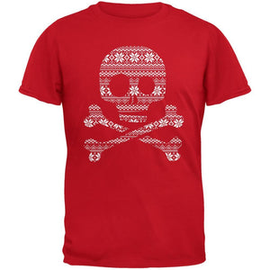 Skull & Crossbones Silhouette Ugly Christmas Sweater Red Adult T-Shirt