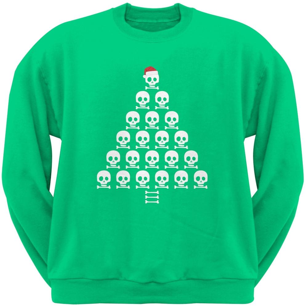 Skull & Crossbones Christmas Tree Black Adult Crew Neck Sweatshirt