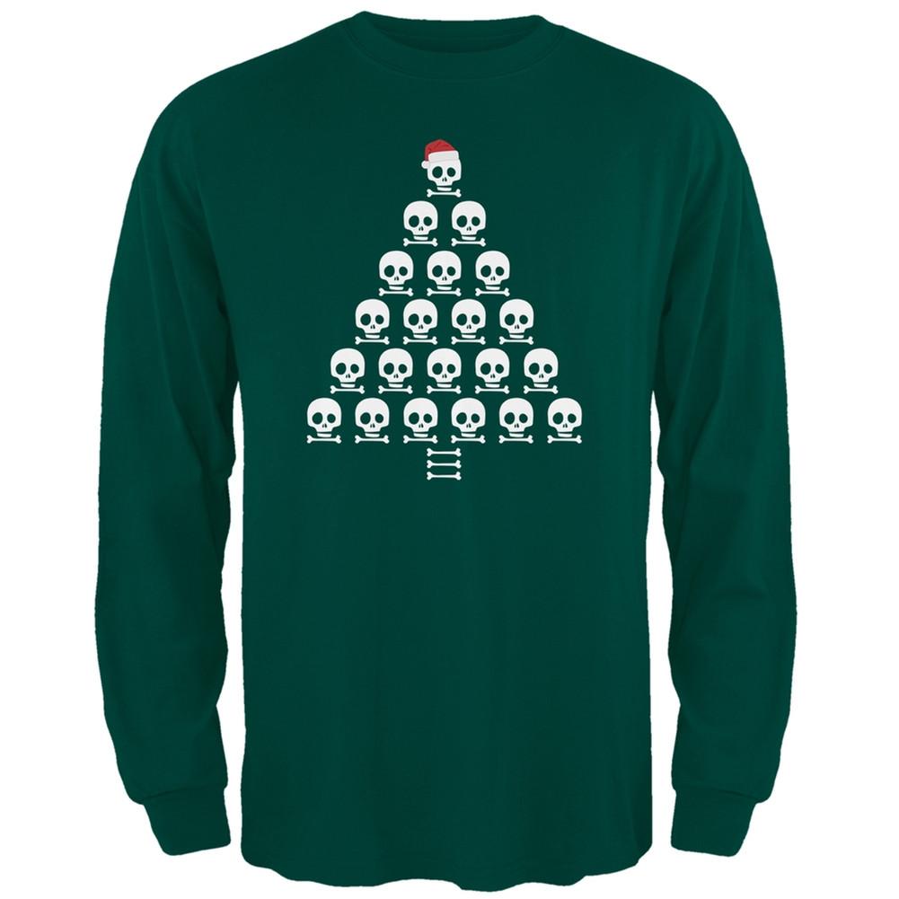 Skull & Crossbones Christmas Tree Black Adult Long Sleeve T-Shirt