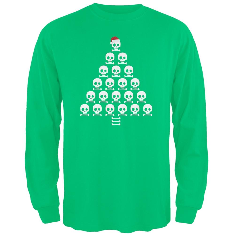 Skull & Crossbones Christmas Tree Black Adult Long Sleeve T-Shirt