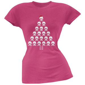 Skull & Crossbones Christmas Tree Pink Soft Juniors T-Shirt